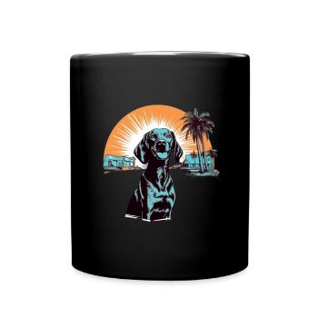 Labrador am Strand mit Sonnenuntergang - Tasse einfarbig - Schwarz - Vorne