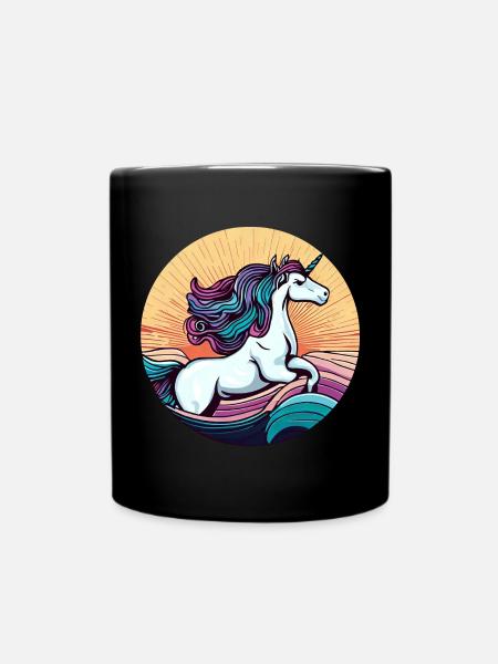 Elegantes Einhorn beim Sonnenuntergang - Tasse einfarbig - Schwarz
