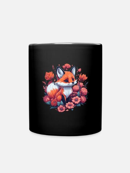 Fuchs Blumen - Tasse einfarbig - Schwarz