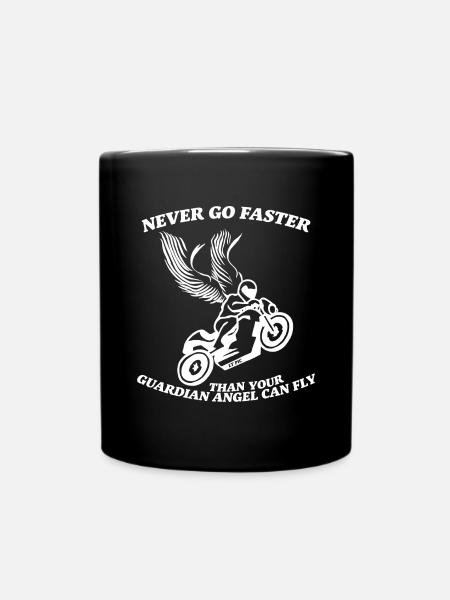 Never go faster than your guardian angel can fly - Full Colour Mug - black