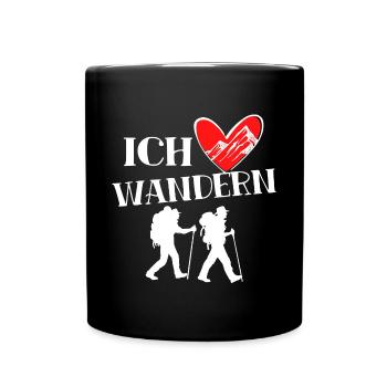 Bergwandern Ich Liebe Wandern Herz Statement - Tasse einfarbig - Schwarz - Vorne