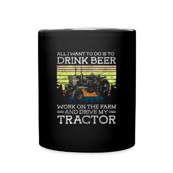 Traktor Feld Stall - Tasse einfarbig - Schwarz - Vorne