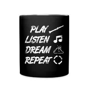 Playing, Listening, Dreaming, Repeating - Full Colour Mug - black - Front
