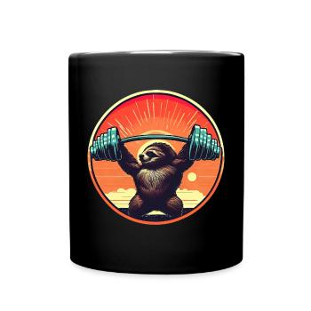Faultier Hanteln Fitness Sunset - Tasse einfarbig - Schwarz - Vorne