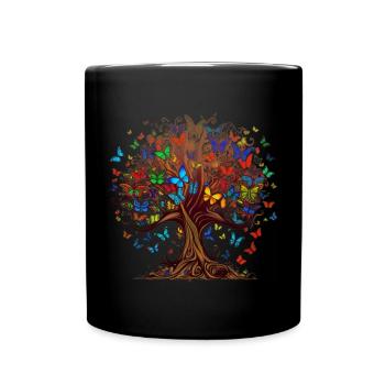 Butterfly Tree Colorful Butterflies Flies - Full Colour Mug - black - Front