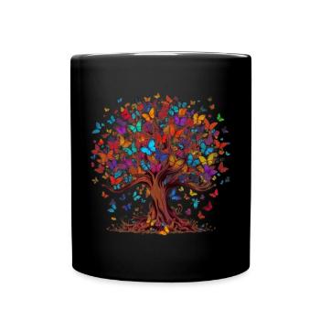 Butterfly Tree Colorful Butterflies Flies - Full Colour Mug - black - Front