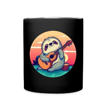 Sloth with guitar in sunset - Full Colour Mug - black - Front