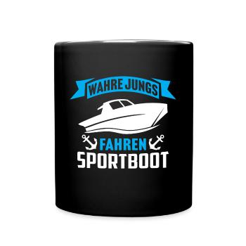 Wahre Jungs fahren Sportboot Männer Kapitän - Tasse einfarbig - Schwarz - Vorne