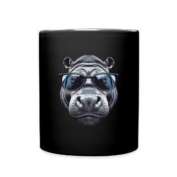 Nilpferd mit Sonnenbrille - Tasse einfarbig - Schwarz - Vorne
