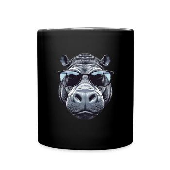 Nilpferd mit Sonnenbrille - Tasse einfarbig - Schwarz - Vorne