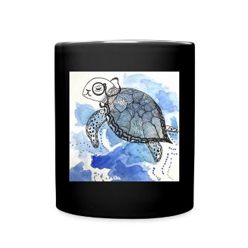Schildkröte Monokel Illustration Watercolor - Tasse einfarbig - Schwarz - Vorne
