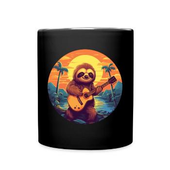 Faultier-Gitarren-Sonnenuntergang - Tasse einfarbig - Schwarz - Vorne