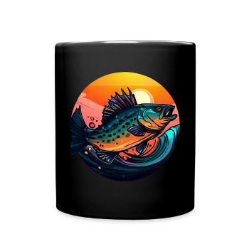 Zander Angler im Sonnenuntergang - Tasse einfarbig - Schwarz - Vorne