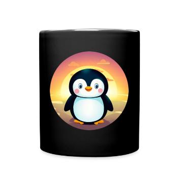 Cute penguin with blue eyes at sunset - Full Colour Mug - black - Front