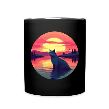 Cat in the Water Sunset - Full Colour Mug - black - Front