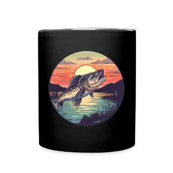 Pêche au sandre au coucher du soleil - Mug uni - noir - Devant