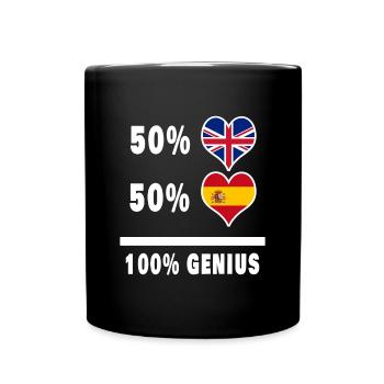 Spanien und Großbritannien 100% Genius Flagge - Tasse einfarbig - Schwarz - Vorne