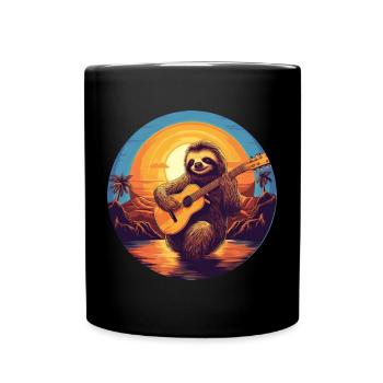 Faultier Gitarrist - Sunset - Tasse einfarbig - Schwarz - Vorne