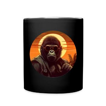 Cooler Gorilla in Lederjacke - Sunset Design - Tasse einfarbig - Schwarz - Vorne