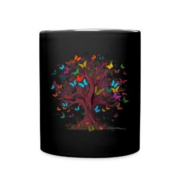 Butterfly Tree Colorful Butterflies Flies - Full Colour Mug - black - Front