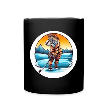 Zebra spielt Eishockey bei Sonnenuntergang - Sport - Tasse einfarbig - Schwarz - Vorne