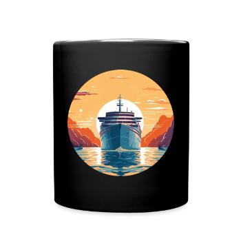 Kreuzfahrtschiff bei Sonnenuntergang - Reise - Tasse einfarbig - Schwarz - Vorne