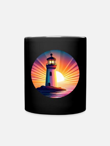 Leuchtturm bei Sonnenuntergang - Malerisches - Tasse einfarbig - Schwarz