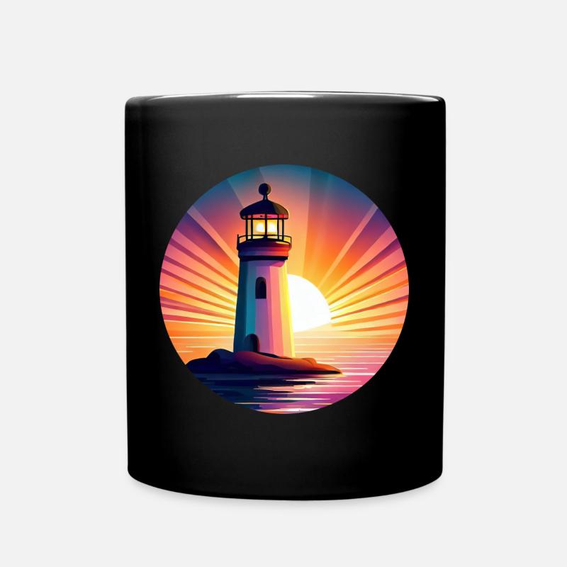 Leuchtturm bei Sonnenuntergang - Malerisches - Tasse einfarbig - Schwarz