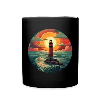 Phare au coucher du soleil - Baiser romantique - Mug uni - noir - Devant