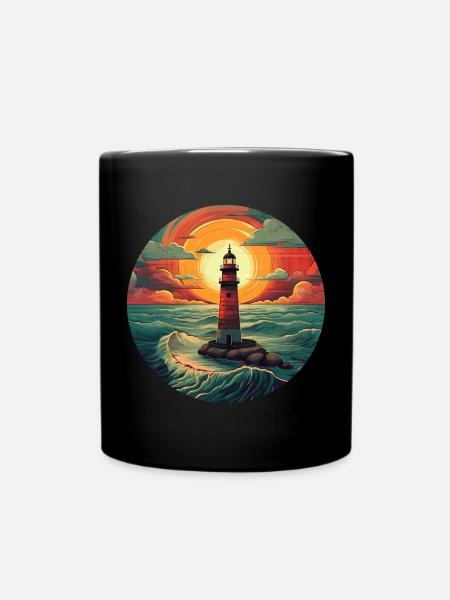 Leuchtturm bei Sonnenuntergang - Romantisches Küst - Tasse einfarbig - Schwarz