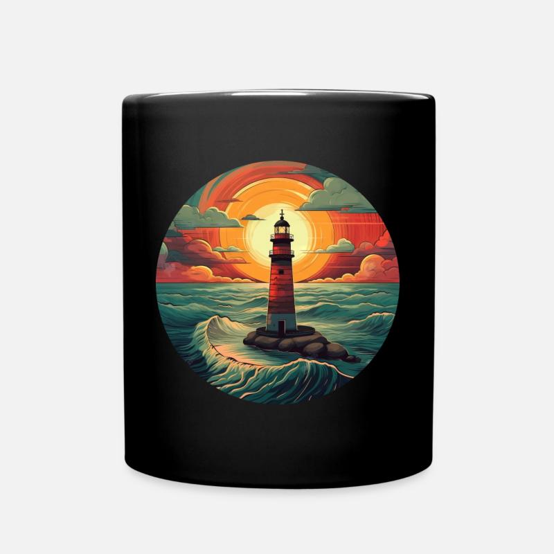 Leuchtturm bei Sonnenuntergang - Romantisches Küst - Tasse einfarbig - Schwarz