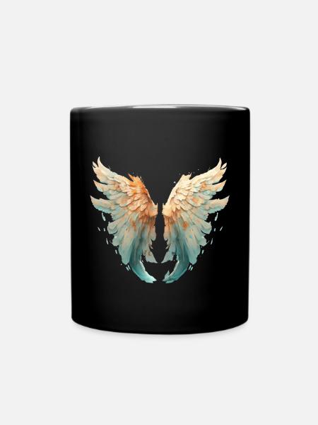 Orange turquoise watercolor wings - Full Colour Mug - black