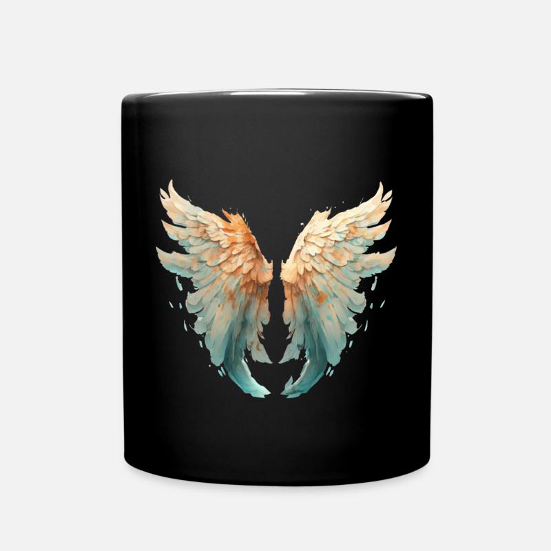 Orange turquoise watercolor wings - Full Colour Mug - black