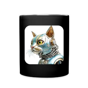 Retro Cyborg Robot Space Cat XVIII - Full Colour Mug - black - Front
