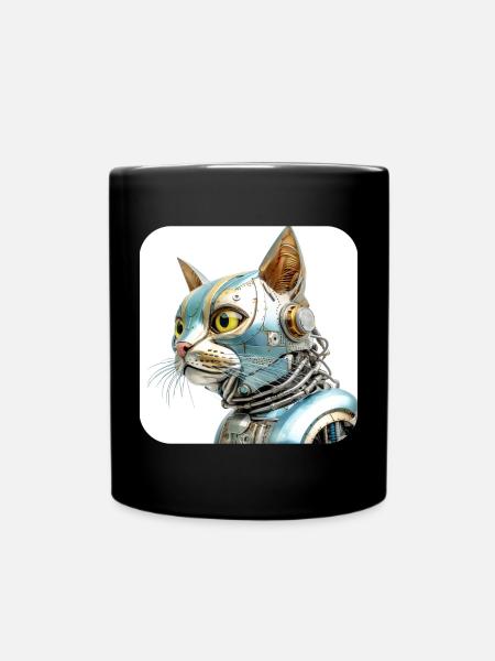 Retro Cyborg Robot Space Cat XVIII - Full Colour Mug - black