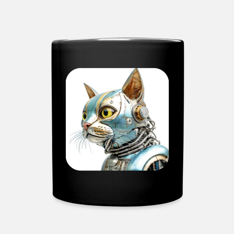 Retro Cyborg Robot Space Cat XVIII - Full Colour Mug - black