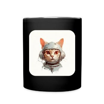 Retro Cyborg Robot Space Cat V - Full Colour Mug - black - Front