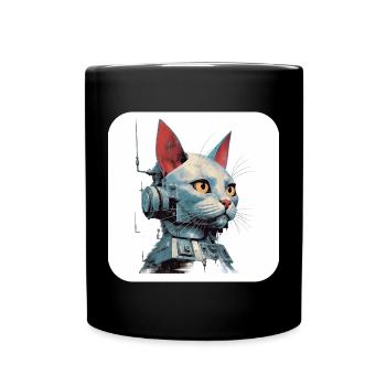 Retro Cyborg Robot Space Cat VI - Full Colour Mug - black - Front