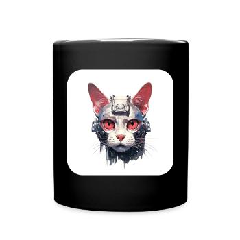Retro Cyborg Robot Space Cat X - Full Colour Mug - black - Front