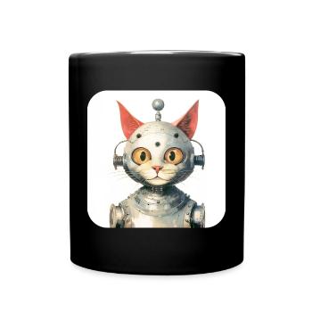 Retro Cyborg Robot Space Cat II - Full Colour Mug - black - Front