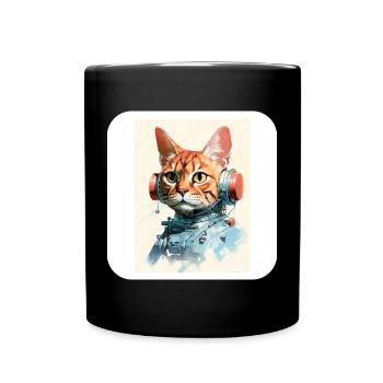 Retro Cyborg Robot Space Cat VII - Full Colour Mug - black - Front