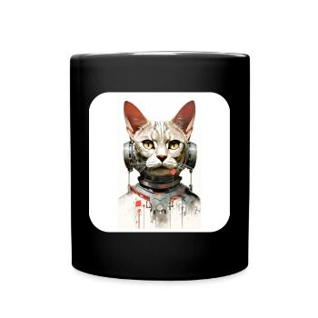 Retro Cyborg Robot Space Cat IV - Full Colour Mug - black - Front
