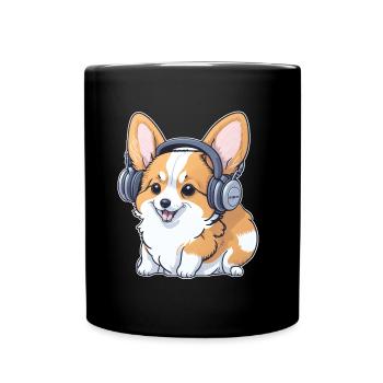 Corgi avec écouteurs - Mug uni - noir - Devant