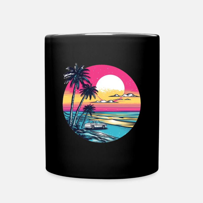 Retro Sonnenuntergang am Strand - Tasse einfarbig - Schwarz