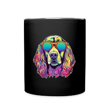 Bunter Hund mit Sonnenbrille in Neonfarben - Tasse einfarbig - Schwarz - Vorne
