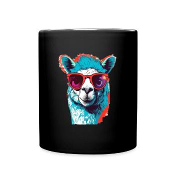 Lustige Llama mit Sonnenbrille - Tasse einfarbig - Schwarz - Vorne