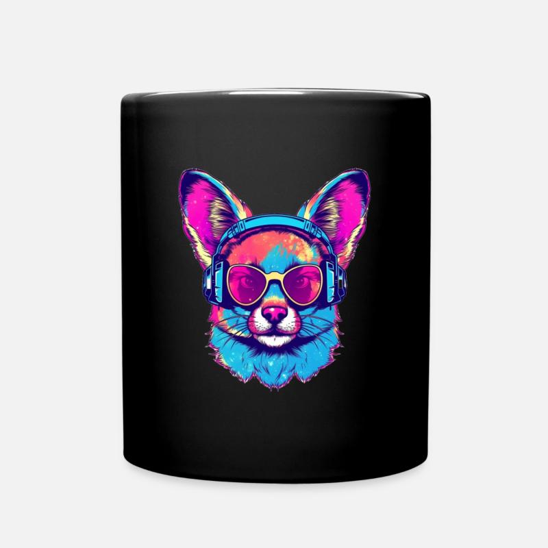 Futuristic dog with sunglasses & headphones - Full Colour Mug - black
