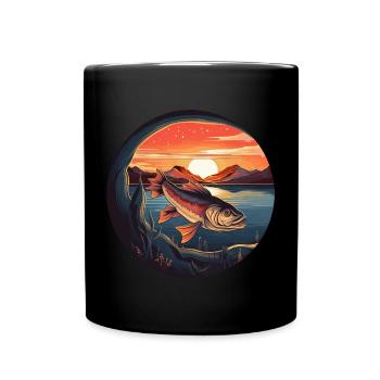 Truite au coucher du soleil - design du paradis des pêcheurs - Mug uni - noir - Devant