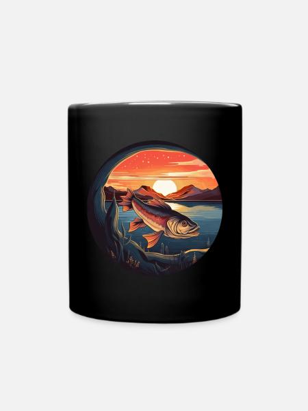 Taimen auringonlaskussa - kalastajan paratiisisuunnittelu - Yksivärinen muki - musta