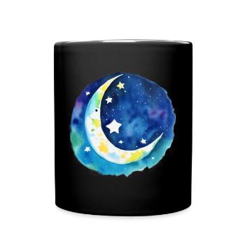 Mond und Sterne - Tasse einfarbig - Schwarz - Vorne